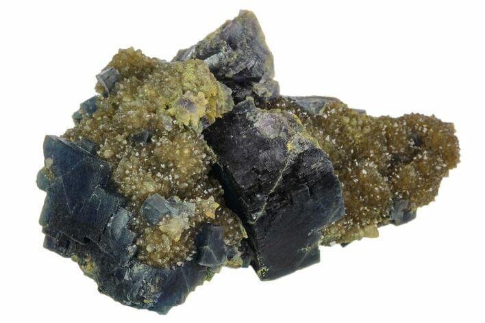 Blue Cubic Fluorite Crystals on Quartz - China #125330